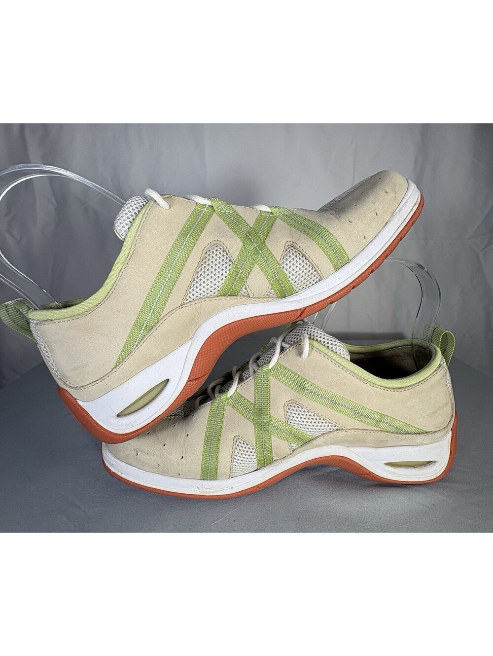Cole Haan NikeAir Women’s Sneakers Cream Lime Green Leather Mesh Shoes 7.5B